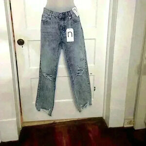 NWT Nature Denim 5/26‎ Acid Washed Boyfriend Jeans Raw Hem Distressed